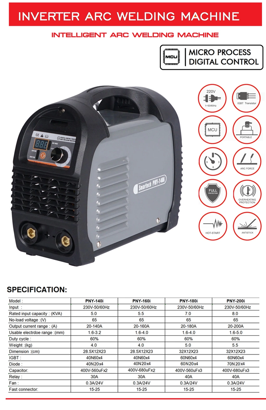 MMA Digital Synergy Electrode Welder IGBT Inverter Acid Alkaline Arc Force Ce 120A 140A 160A 180A 200A 220A Powerland Intelligent Welding Machine